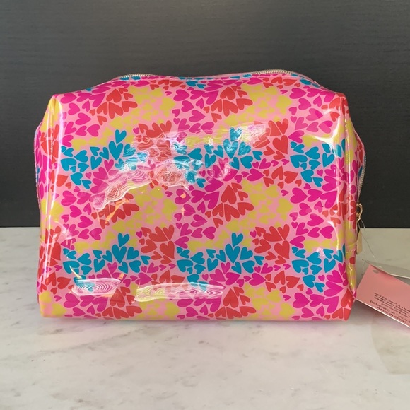 Juicy Couture Multi-Color Heart Print Soft PVC Wedge Cosmetic Bag - Picture 9 of 16
